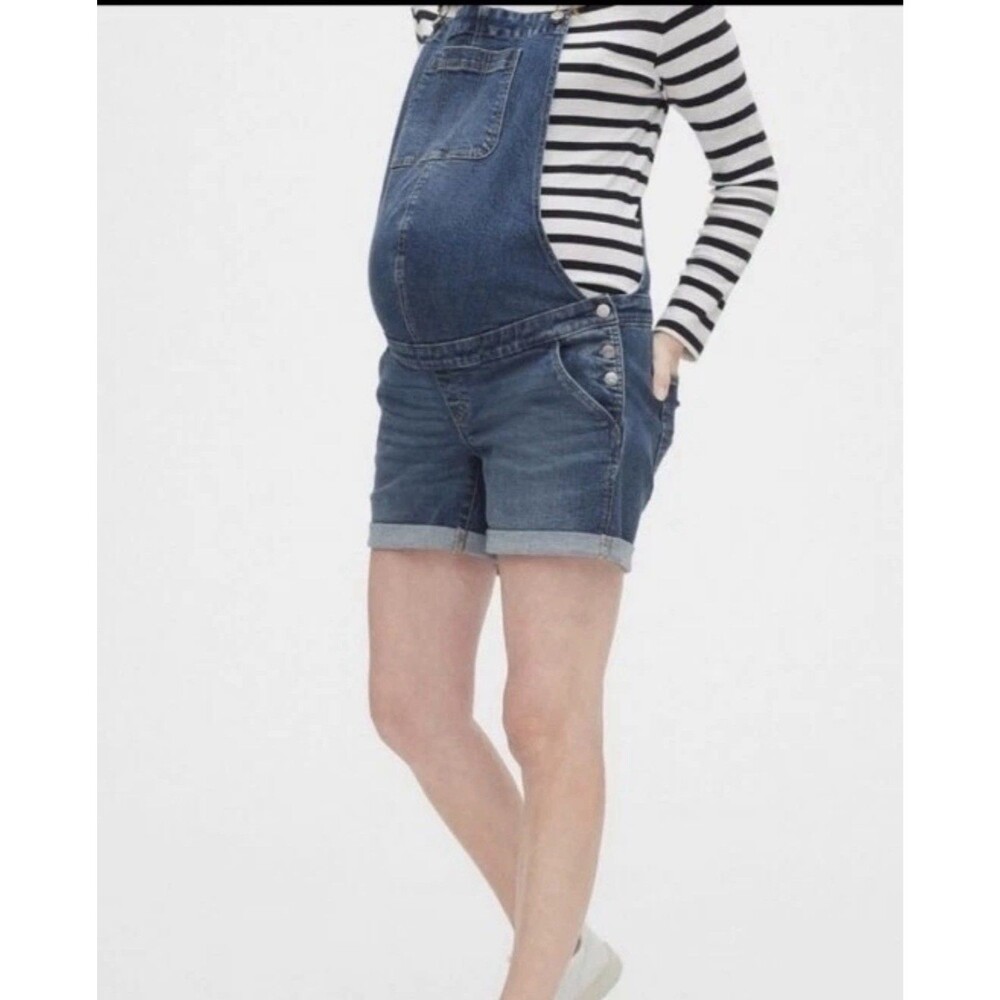 Gap Women's Overall Shorts 1969 Maternity Denim Shortalls Medium Wash Size Small